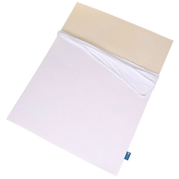 Naturally Nestled organic latex mattress topper with naturally latex exposed.